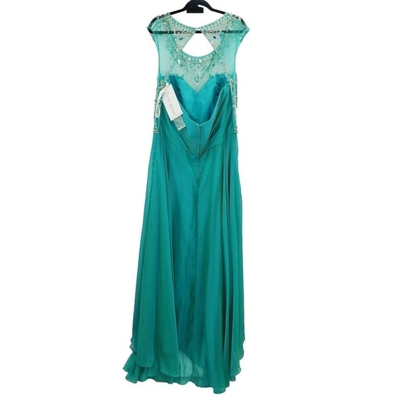 Rachel Allan 22w Prom Dress Teal Beaded Sequin Cap Sleeve Mesh Layered Maxi Long - Picture 4 of 16